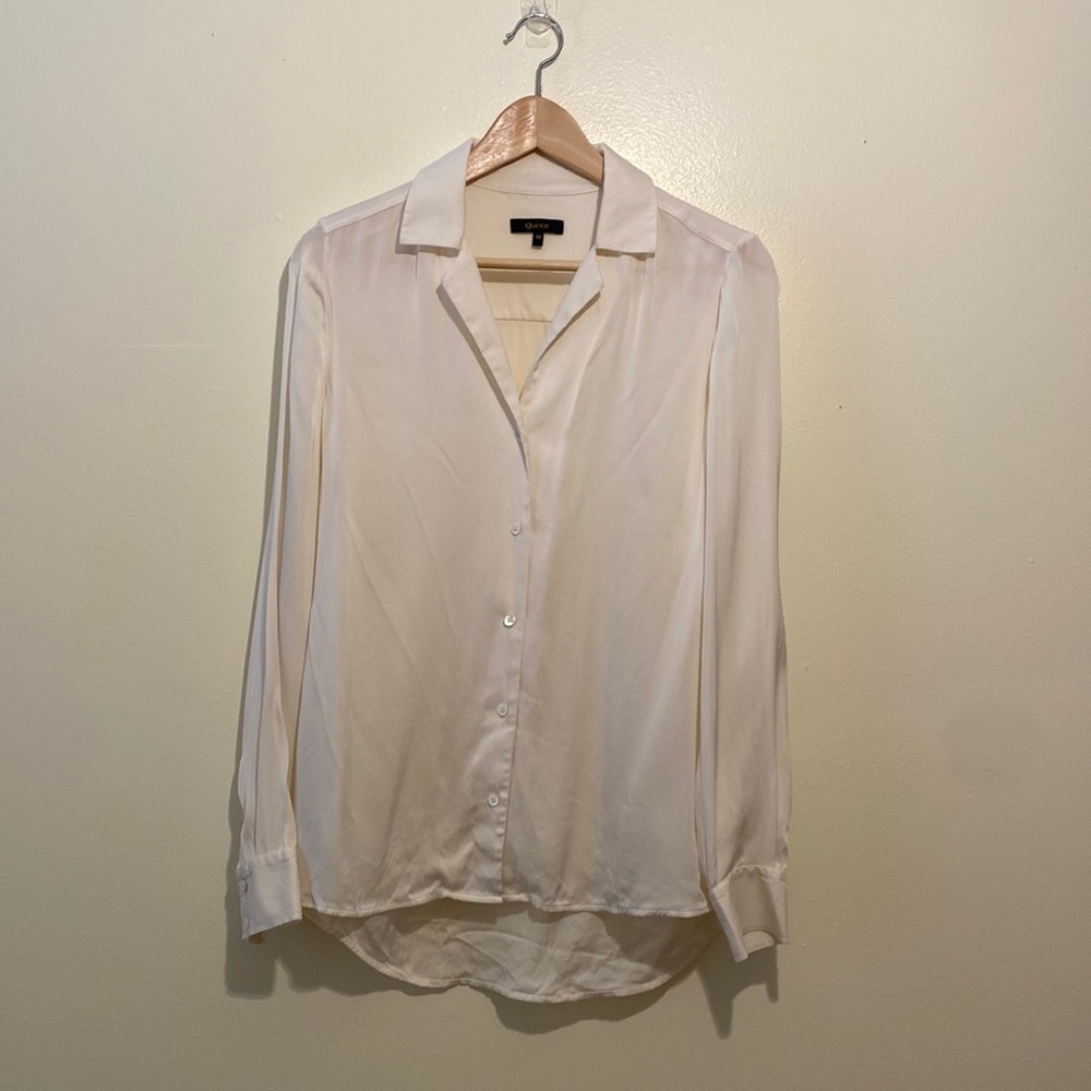QUINCE cream silk button down shirt . Size M